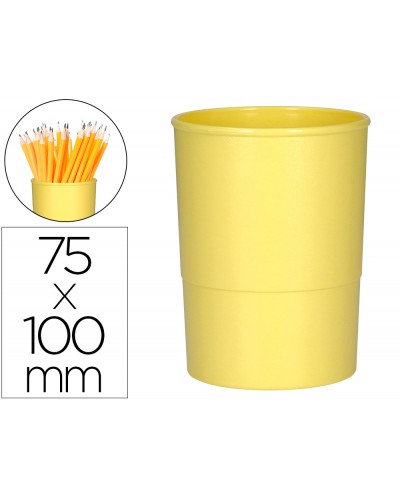 Cubilete portalapices q connect amarillo pastel opaco plastico diametro 75 mm alto 100 mm