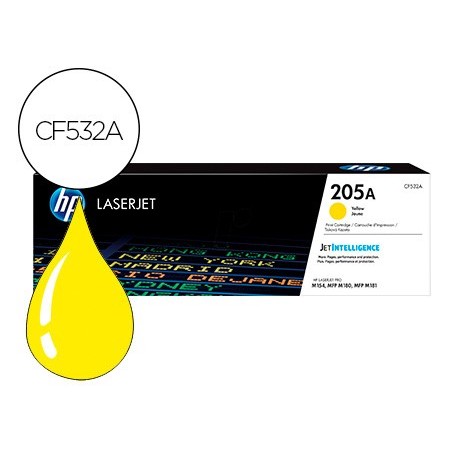 Toner hp 205a laserjet m154a 154nw mfp m180n 181fw amarillo 900 paginas