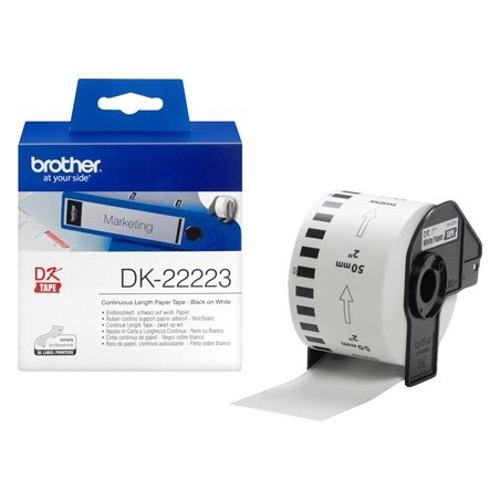 Etiqueta brother dk22223 cinta papel continuo adhesiva removible blanca 50 mm x 3048 mt
