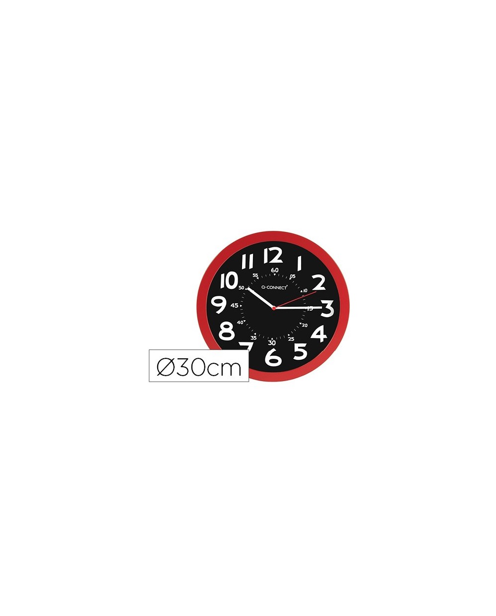 Reloj q connect de pared plastico oficina redondo 30 cm color rojo y esfera color negro