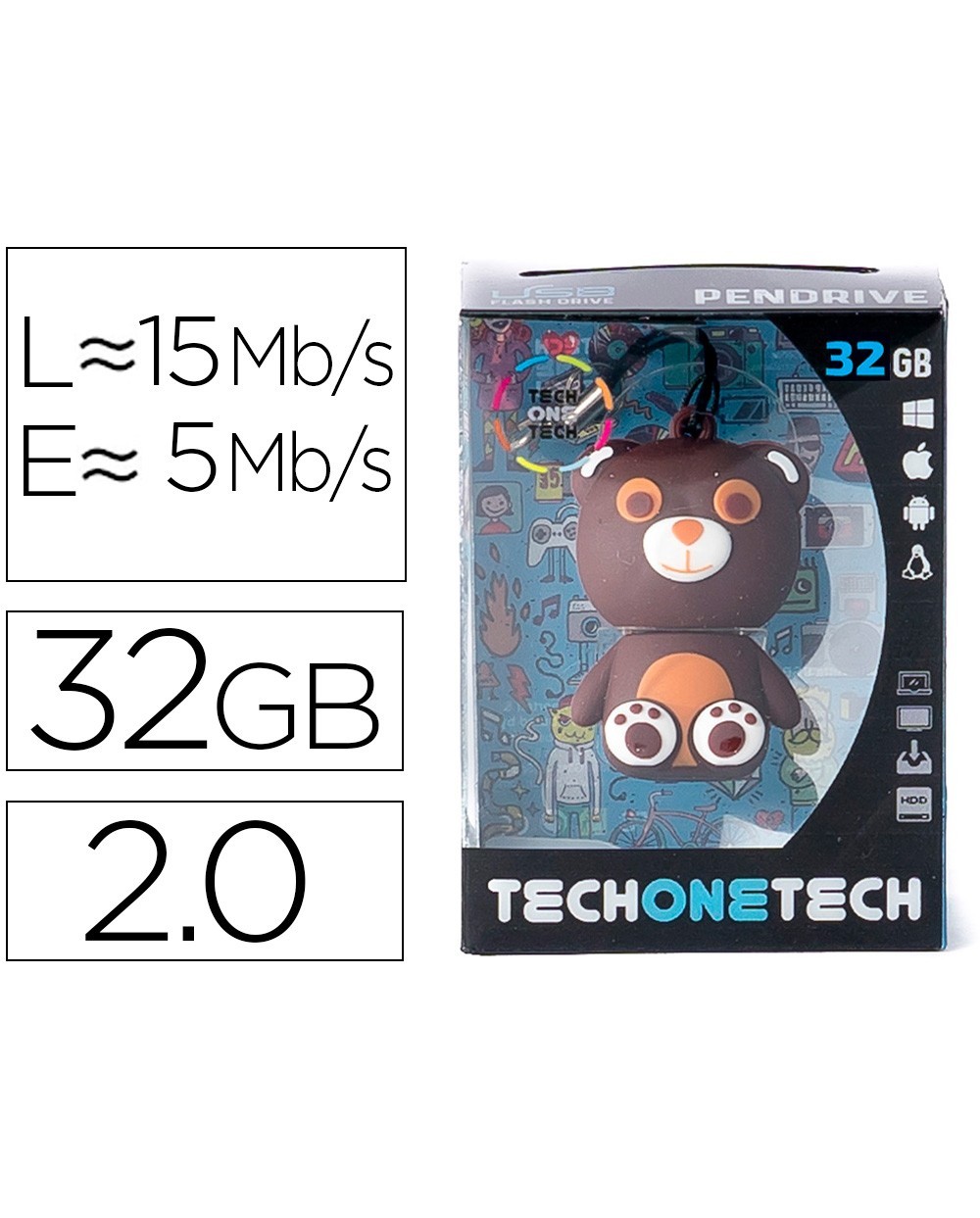 Memoria usb tech on tech osito totus 32 gb