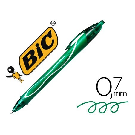 Boligrafo bic gelocity quick dry retractil tinta gel verde punta de 07 mm