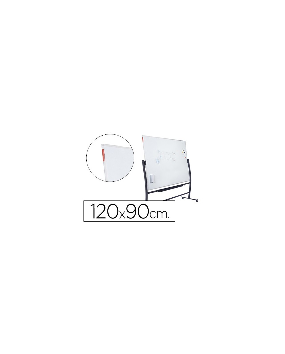 Pizarra blanca rocada vitrificada magnetica con soporte volteable doble cara 90x120 cm