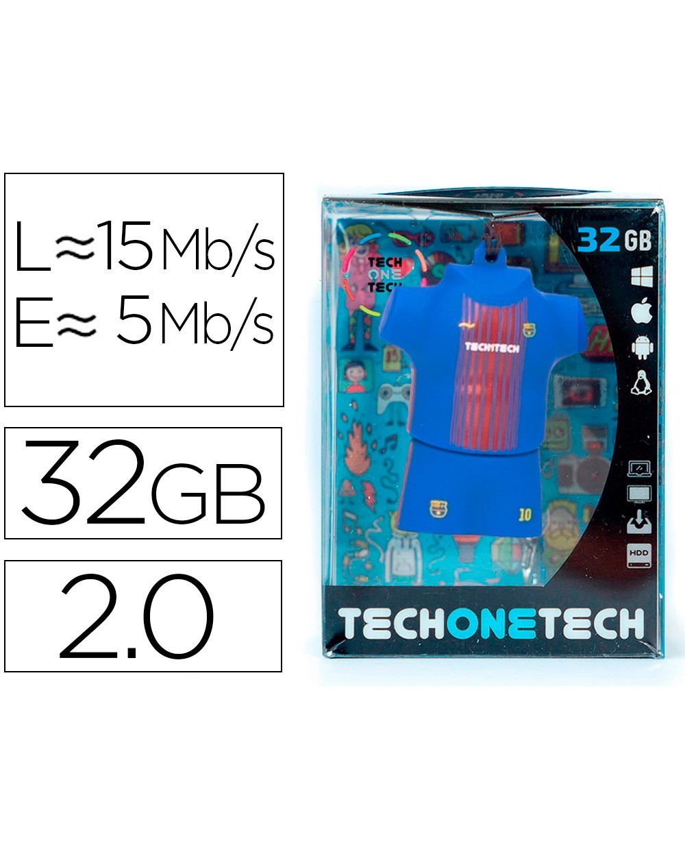 Memoria usb tech on tech equipacion futbol blaugrana 32 gb