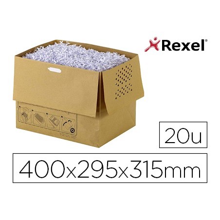 Bolsa de residuos rexel reciclable para destructora auto300x capacidad 40 l pack de 20 unidades 400x295x315 mm