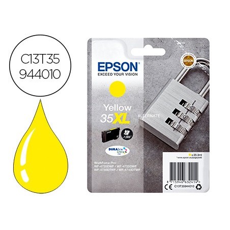 Ink jet epson 35xl t3594 pro wf 4720dwf 4725dwf 4730dtwf 4740dtwf amarillo alta capacidad 1900 paginas