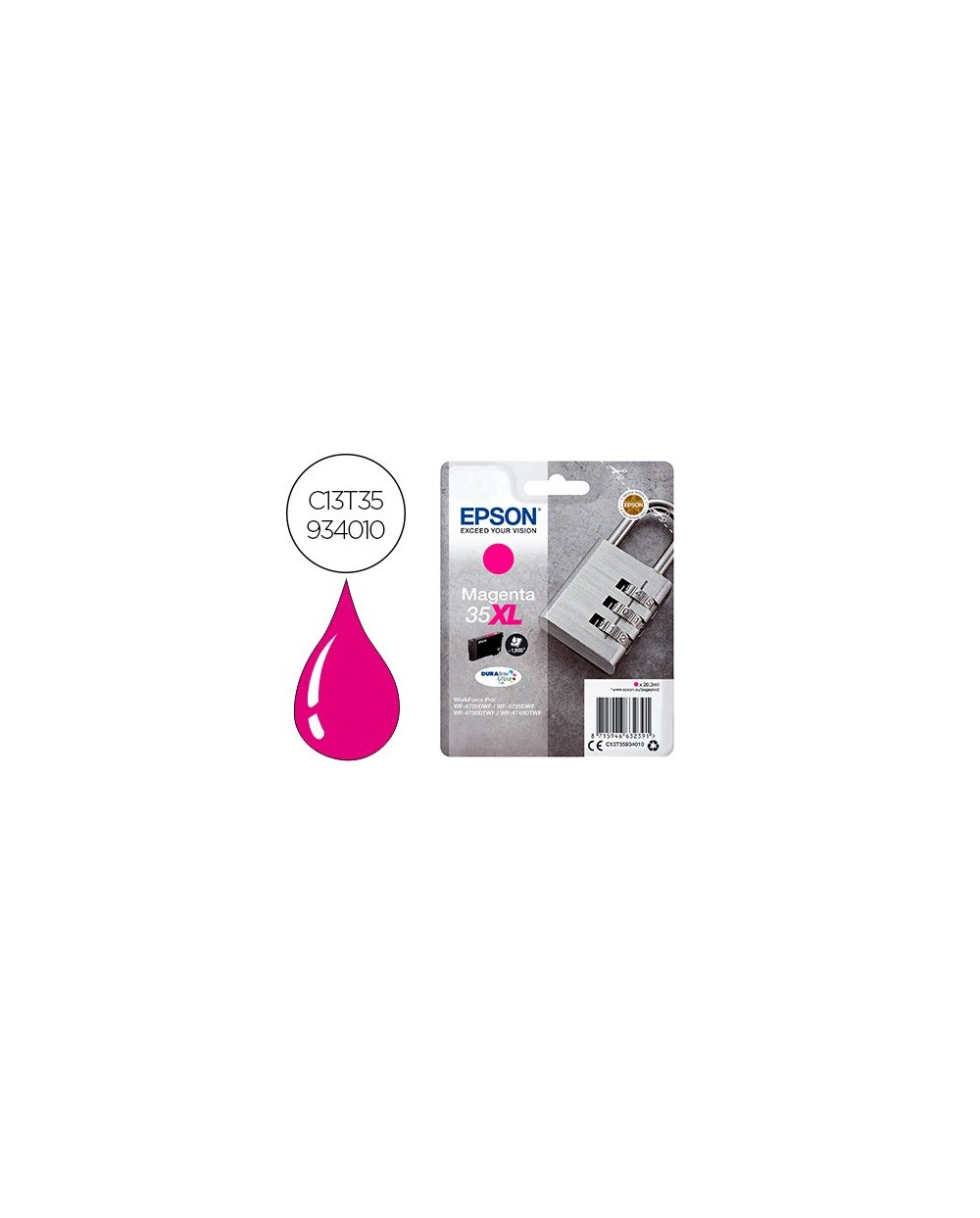 Ink jet epson 35xl t3593 pro wf 4720dwf 4725dwf 4730dtwf 4740dtwf magenta alta capacidad 1900 paginas