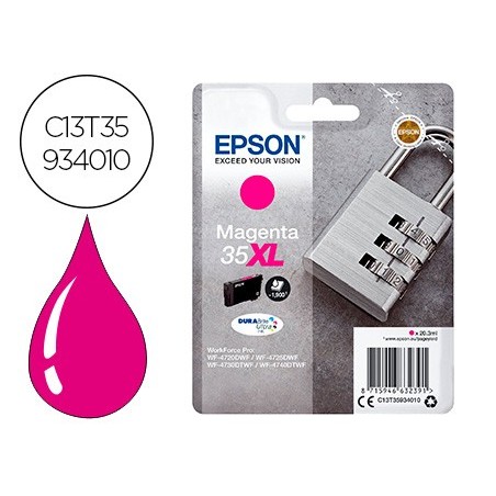 Ink jet epson 35xl t3593 pro wf 4720dwf 4725dwf 4730dtwf 4740dtwf magenta alta capacidad 1900 paginas