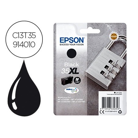 Ink jet epson 35xl t3591 pro wf 4720dwf 4725dwf 4730dtwf 4740dtwf negro alta capacidad 1900 paginas