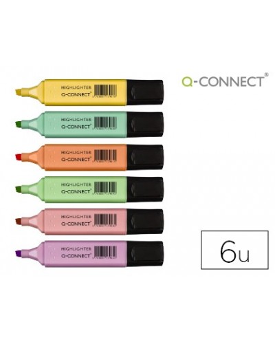 Rotulador q connect fluorescente pastel punta biselada estuche de 6 unidades colores surtidos