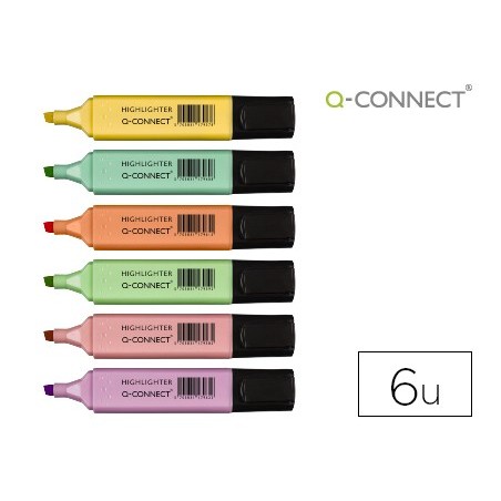 Rotulador q connect fluorescente pastel punta biselada estuche de 6 unidades colores surtidos