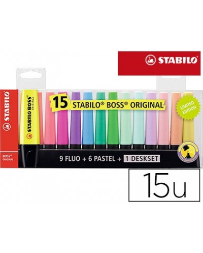 Rotulador stabilo boss fluorescente 70 blister de 15 unidades colores surtidos