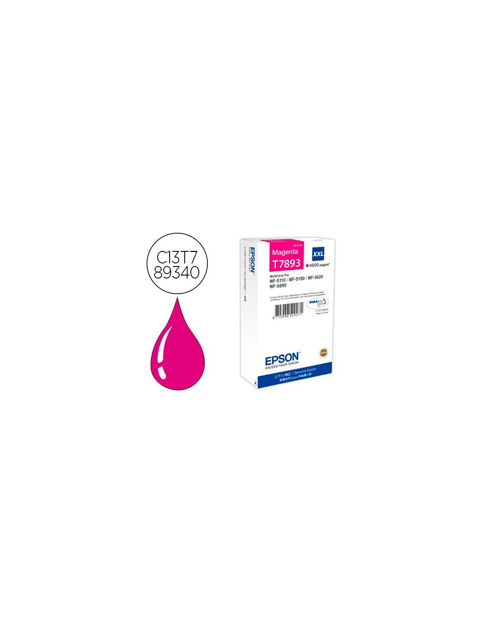 Ink jet epson t7893xxl wf 5110 5190 5620 5690 magenta alta capacidad