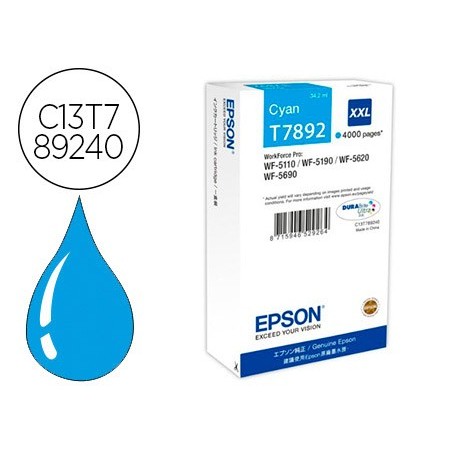 Ink jet epson t7892xxl wf 5110 5190 5620 5690 cian alta capacidad