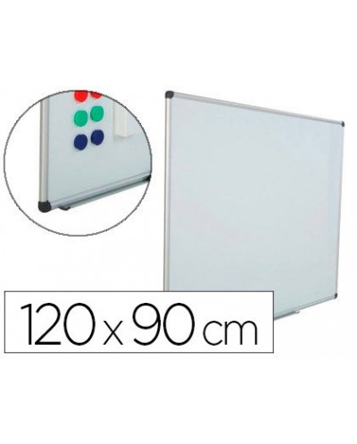 Pizarra blanca rocada acero vitrificado magnetico marco aluminio y cantoneras pvc 120x90 cm incluye bandeja