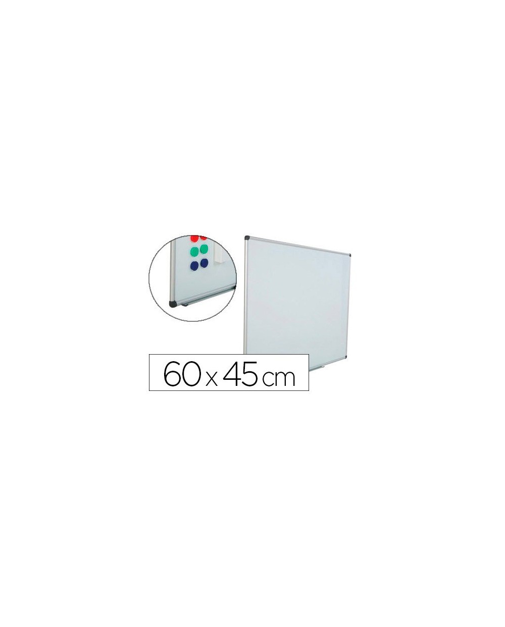 Pizarra blanca rocada acero vitrificado magnetico marco aluminio y cantoneras pvc 60x45 cm incluye bandeja para