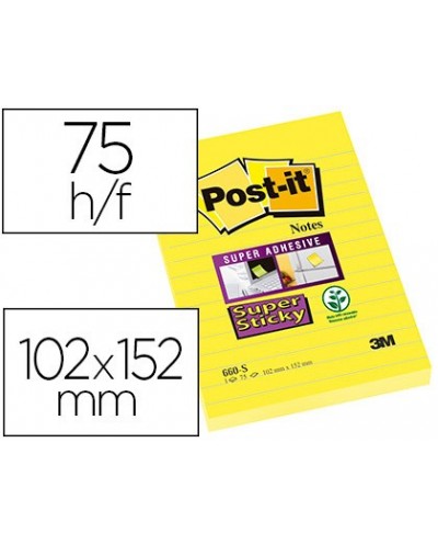 Bloc de notas adhesivas quita y pon post it super sticky rayado amarillo ultra 102x152 mm