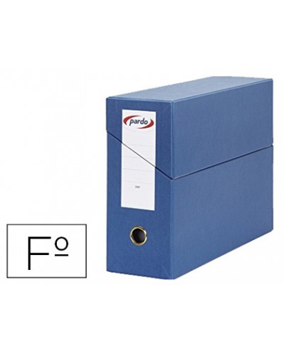 Caja transferencia pardo folio forrado extra doble lomo 80 mm estuche interior con tarjetero azul