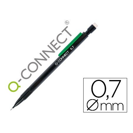 Portaminas q connect 07 mm con 3 minas cuerpo negro con clip verde