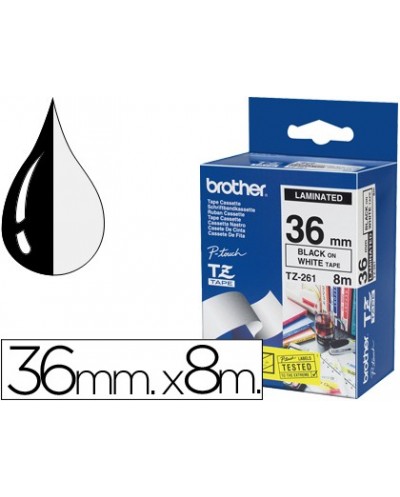 Cinta brother tze261 blanco negro 36mm longitud 8 mt