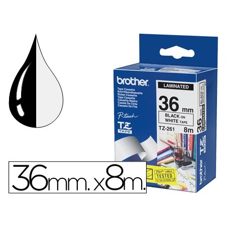 Cinta brother tze261 blanco negro 36mm longitud 8 mt