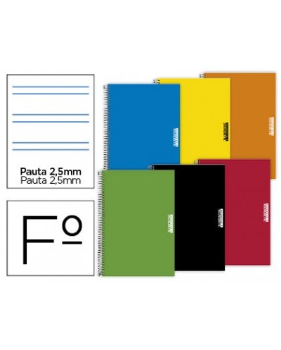 Cuaderno espiral papercop folio tapa extradura 80 hojas pauta 5 25 mm con margen 70 gr colores surtidos