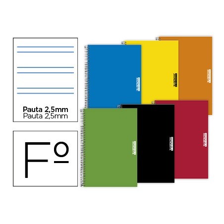 Cuaderno espiral papercop folio tapa extradura 80 hojas pauta 5 25 mm con margen 70 gr colores surtidos
