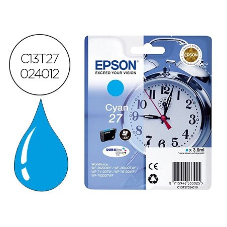 Ink jet epson 27 wf3620 7110 7610 7620 cyan 300 pag