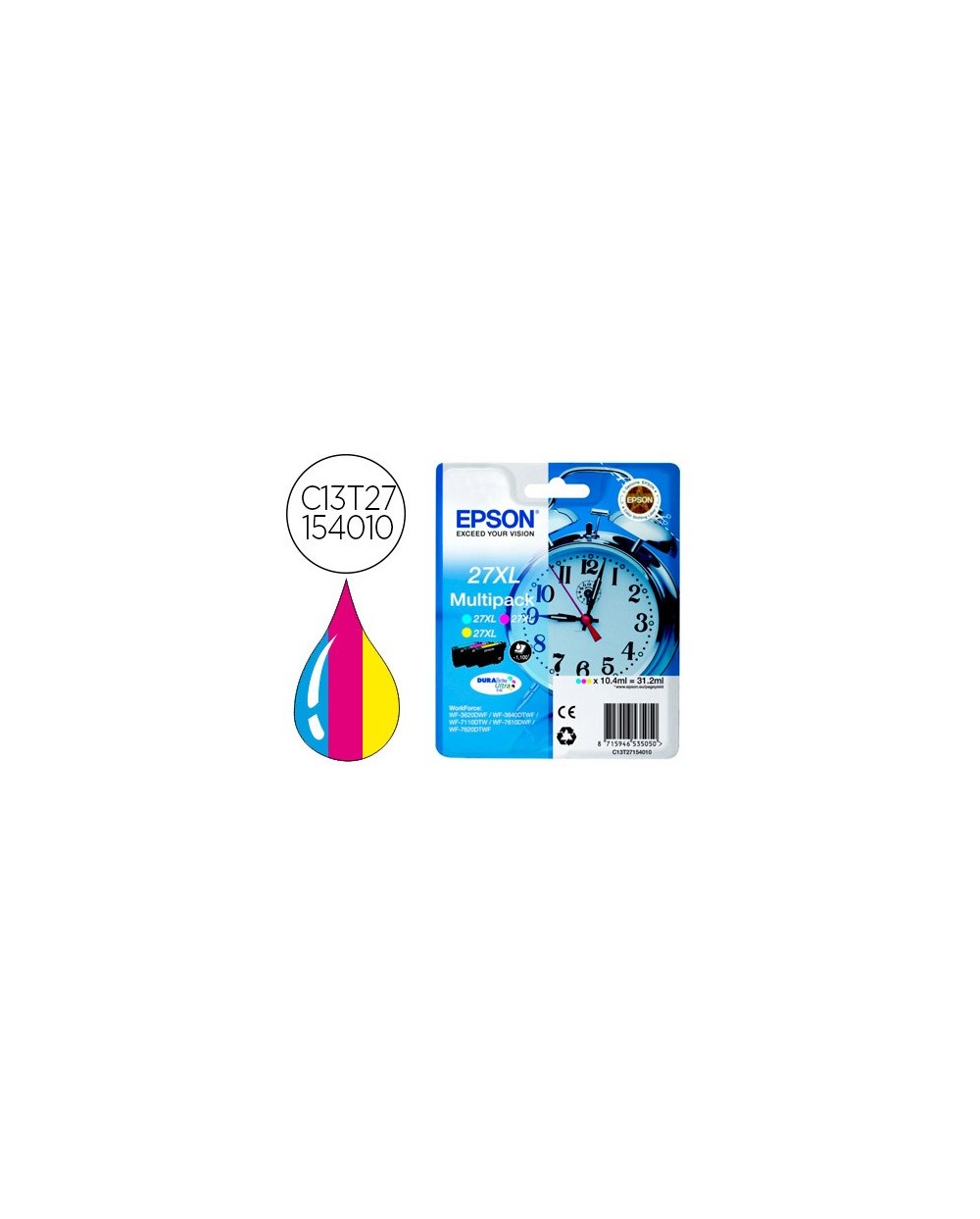 Ink jet epson 27xl wf3620 7110 7610 7620 pack multicolor