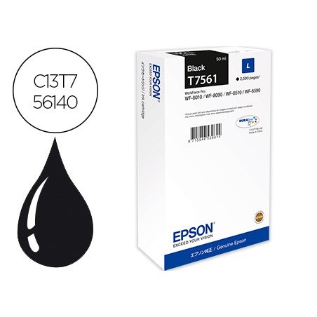 Ink jet epson t7561 negro l wf 8010dw 8090d3twc 8510dwf 8590dwf capacidad 2500 pag