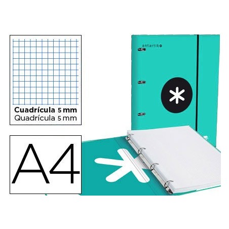 Carpeta con recambio liderpapel antartik a4 cuadro 5mm forrada 4 anillas 25mm color lavanda