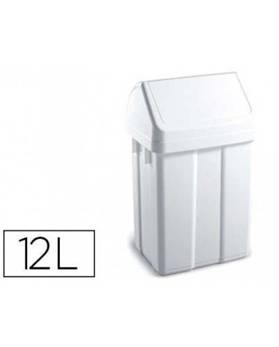 Papelera contenedor tts plastico con tapadera max 12 litros blanca 400x230x200 mm