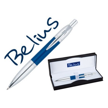 Boligrafo belius perpignan lacado azul con adornos cromados en estuche