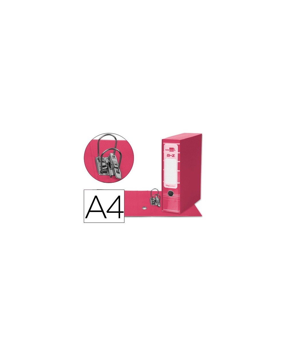 Archivador de palanca liderpap el a4 filing system forrado sin rado lomo 80mm rosa con caja y compresor metalico