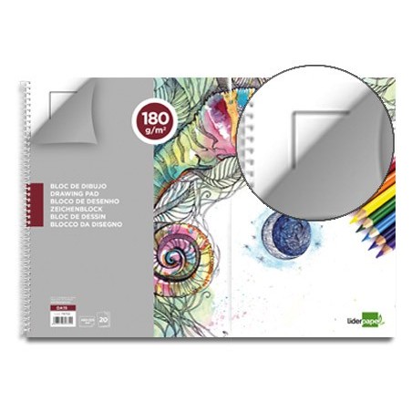 Bloc dibujo liderpapel lineal espiral 460x325mm 20 hojas 180 g m2 con recuadroperforado