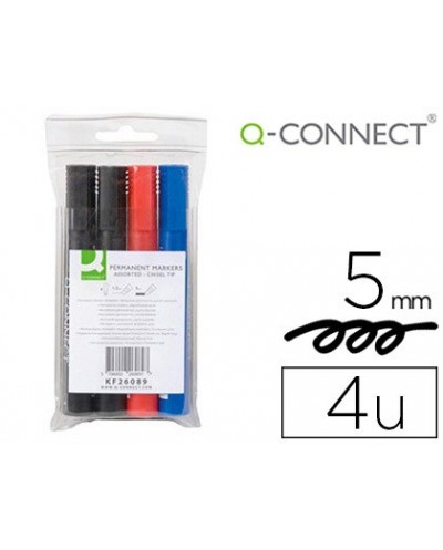 Rotulador q connect marcador permanente estuche de 4 colores surtidos punta biselada 50 mm