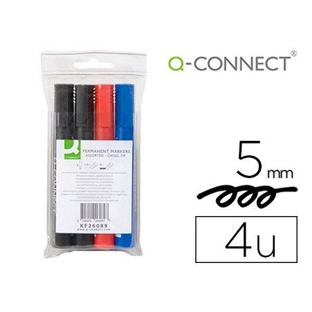 Rotulador q connect marcador permanente estuche de 4 colores surtidos punta biselada 50 mm