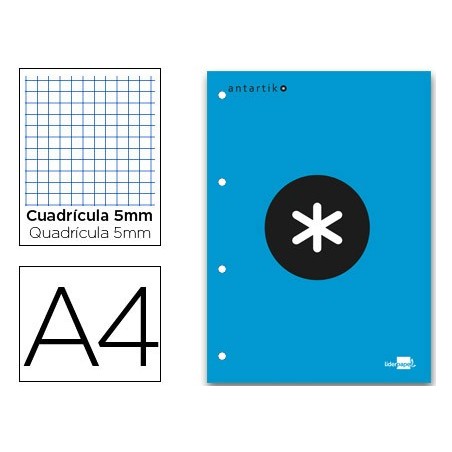 Bloc encolado liderpapel antartik cuadro 5 mm a4 natural 80 h 100 gr color azul