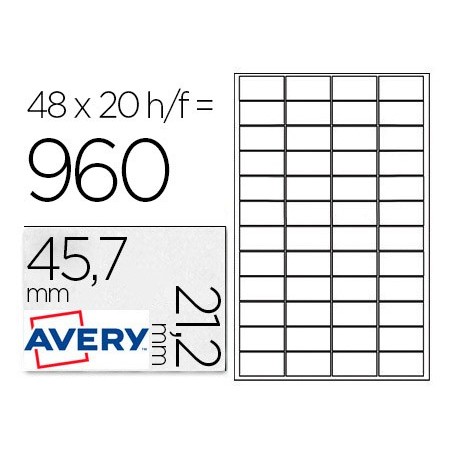 Etiqueta adhesiva avery poliester plata 457 x 212 mm laser pack de 960 unidades